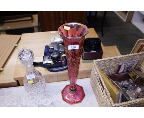 A 19th Century ruby and gilt glass vase (some damage)