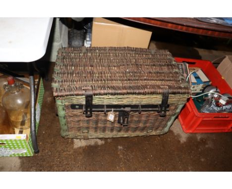 A ex MOD wicker trunk with steel lining 