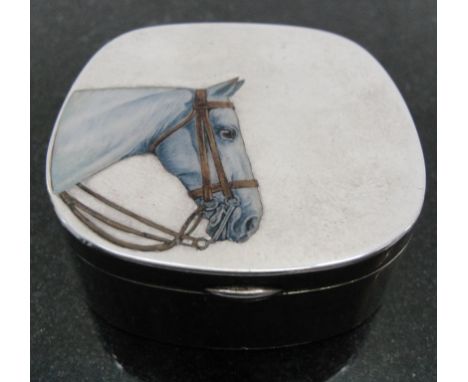 A Silver Enamelled Horse Snuff Box:
a snuff box with hinged lid, marked 'U Frilli' with enamelled white horse to front