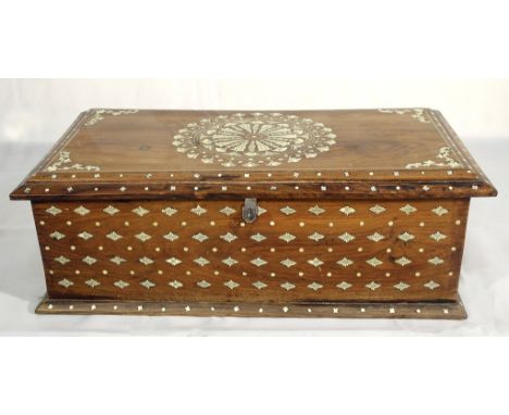 A 19th Century Indo-Portuguese Trunk:
a 19th century Indo-Portuguese inlaid trunk of small proportions.   Made of a hard wood