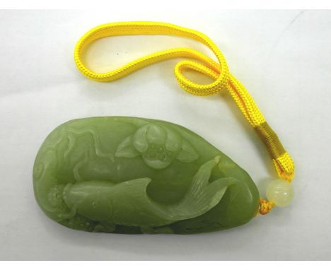 A Large Jade Fish and Lotus Flower Carving