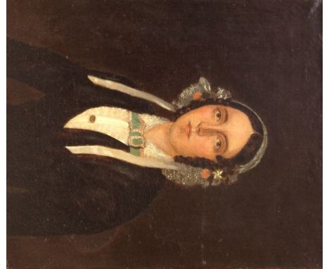 Naive School (19th century): 
Portrait of a Lady, oil on canvas, H 34 x W 29 cm 