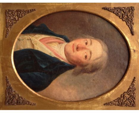 English School (18th Century):
Portrait of a gentleman in a blue jacket, oil on canvas, H 18 x W 14 cm  