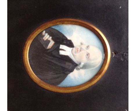 English School (19th Century):
A portrait miniature depicting a cleric holding a bible, H 7 cm 
