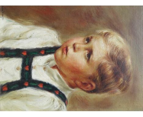 Continental School (20th century):
Portrait of a boy, oil on canvas, indistinctly signed lower left, H 29 x W 21.5 cm.  Prove