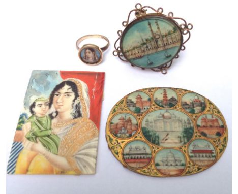 Indo-Persian School (19th century):
Four miniatures to include a portrait of a lady & child, a portrait of a lady set within 