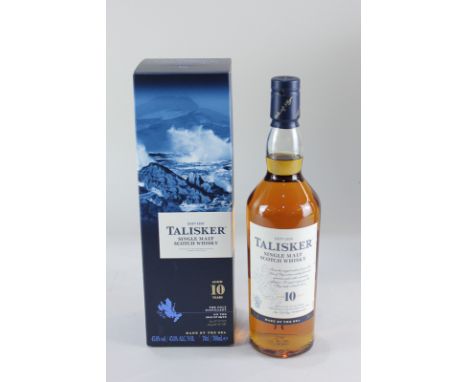 A bottle of Talisker Aged 10 Years Single Malt Scotch Whisky, 70cl, 45.8% vol., with box