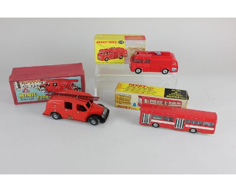 A Tri-ang Minic clockwork fire engine, with ladders, together with a Dinky Toys Airport Fire Tender No.276, and Single Decker