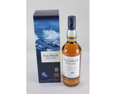 A bottle of Talisker Aged 10 Years Single Malt Scotch Whisky, 70cl, 45.8% vol., with box