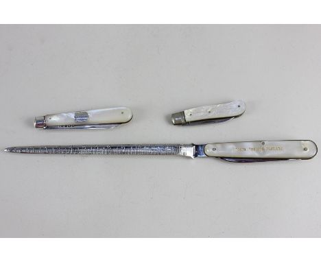 A Victorian silver and mother of pearl fruit knife, maker Thomas Marples, Sheffield 1896, together with an Olympic Games 1960