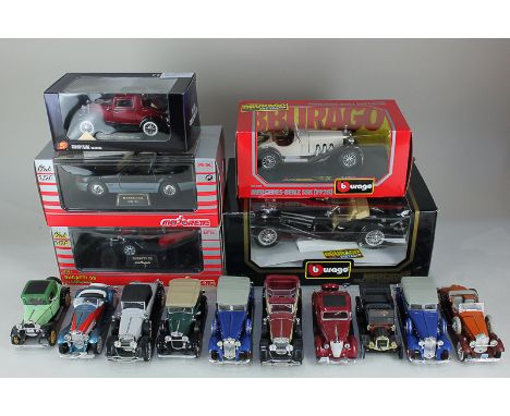 A Bburago die-cast model 1/20 Mercedes Benz 500K Roadster (1936), and a 1/24 SSK (1928), two Majorette Club 1/24 scale models