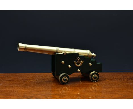 Trench Art interest -The 7th Queen's Own Hussars desk cannon, the trolley later painted in green, having applied ' The 7th Qu