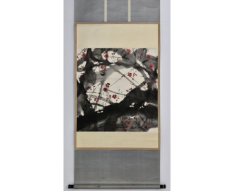 A Chinese watercolour scroll painting, 20th century, plum blossom, signed and with two red artist's seals, 26½ x 25½in. (67.3
