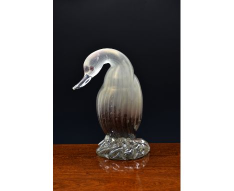 A large and heavy vintage Murano glass duck, 1930s-50s, probably Alfredo Barbini, the duck in greys and pinks, sitting on a r