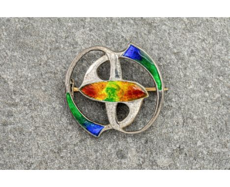 An Archibald Knox for Liberty & Co Arts & Crafts ' CYMRIC ' silver and enamel brooch, stamped marks for Liberty & Co and ' CY