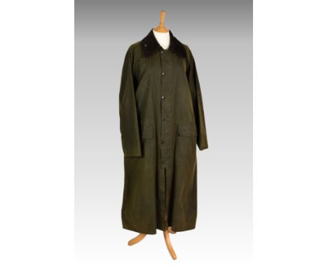 A vintage Barbour Classic Burghley green wax A845 jacket, together with a womens long trench coat, size C40/102cm. (2)