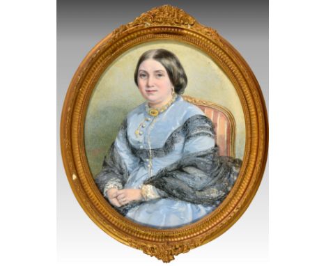 Isabel Naftel (British, 1832-1912), Portrait of a lady oval watercolour, heightened with white, signed and dated 1867 centre 