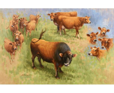 Barrie R. Linklater SEA (British, 1931-2017), "A Jersey Bull" oil on canvas, signed 21 x 30in. (53.2 x 76.2cm.)