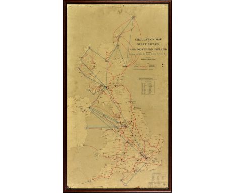 A Vintage framed Travelling Post Office - Mail Steamer & Inland Air Services Routes map, c. 1950's, pasted to board, framed a