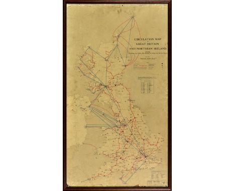 A Vintage framed Travelling Post Office - Mail Steamer & Inland Air Services Routes map, c. 1950's, pasted to board, framed a