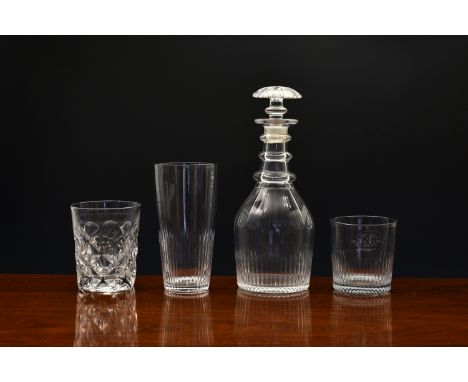 A late-Georgian cut glass mallet decanter, c.1810, with three neck rings, panel cut shoulder and basal comb cutting, ground p