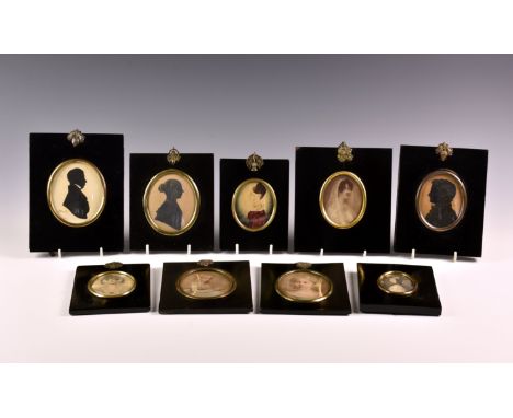 Three 19th century oval portrait silhouettes, two with gilt highlighting, one of a young gentleman, inscribed and dated verso