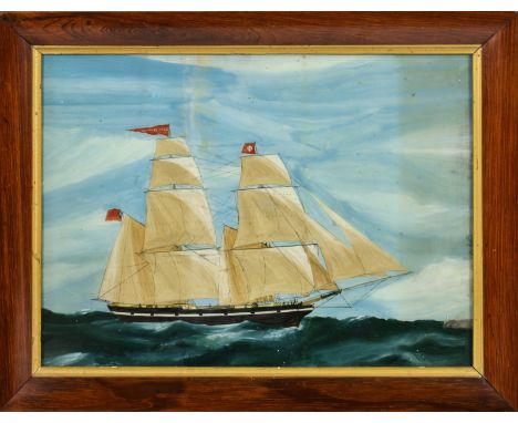 A 19th century reverse painting on glass of the iron barque 'Lady Douglas', 12½ x 17½in. (31.75 x 44.5cm.), in a rosewood fra