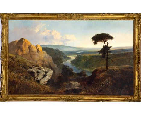 Edmund John Niemann RA (British, 1813-1876), View from a rocky outcrop over an extensive river landscape oil on canvas, 19th 