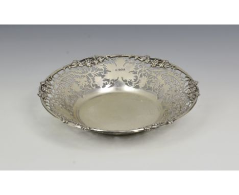 A Elizabeth II silver pierced bon bon dish or grape bowl, Francis Howard Ltd, Sheffield, 1968, of high sided circular form ha