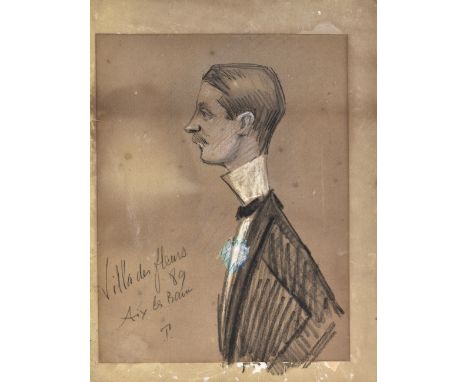 Attributed to James Jacques Joseph Tissot (French, 1836-1902), Portrait of a Dandy conte crayon, chalk and coloured chalk on 