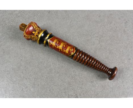 Jersey Honorary Police interest - An extremely rare Victorian turned mahogany and painted " Baton de Justice " from the Paris