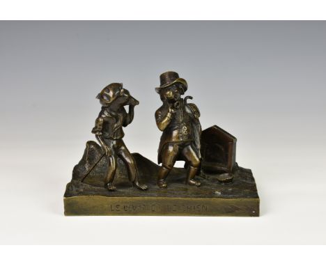 A bronze figural group 'LE LOUP ET LE CHIEN', the bronze depicting 'The wolf and the dog', from the fifth fable of book 1 of 