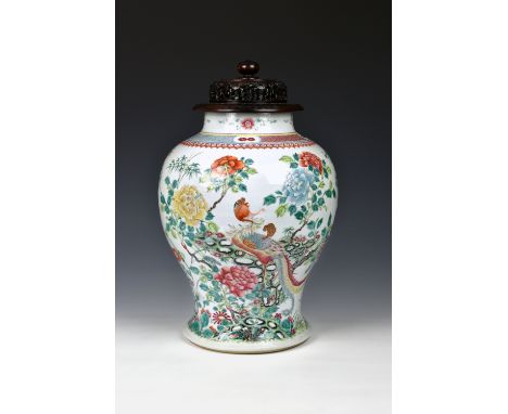 A fine Chinese porcelain famille rose baluster vase, 18th / 19th century, underglaze blue Qianlong seal mark to base, possibl