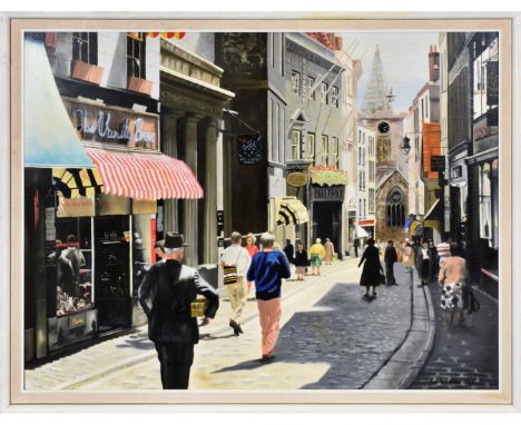 Graham L. Moon (British, 20th century), High Street, Guernsey oil on canvas, signed and dated 1968 lower right 29½ x 39¾in. (