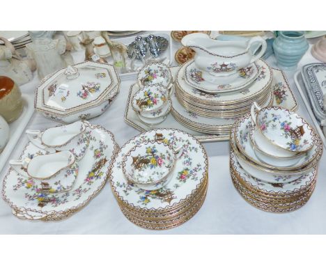 An Aynsley bone china part tea service with chinoiserie transfer decoration; a selection of matching Wilkinson dinnerware