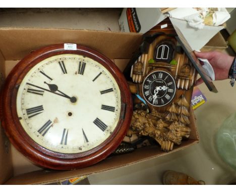 A modern "Kaiser" cuckoo clock; a 19th century oak circular dial wall clock (no glass or bezel)