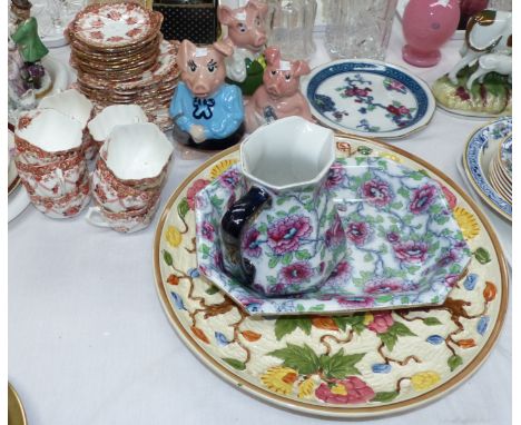 Three pieces of Losol ware; a Radford plaque; a tea set; 3 Wade pigs