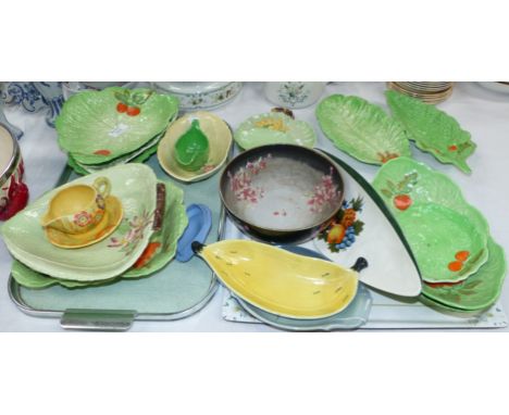 A collection of Carltonware green leaf and other pottery