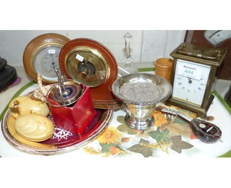 A brass carriage clock; miniature and decorative items