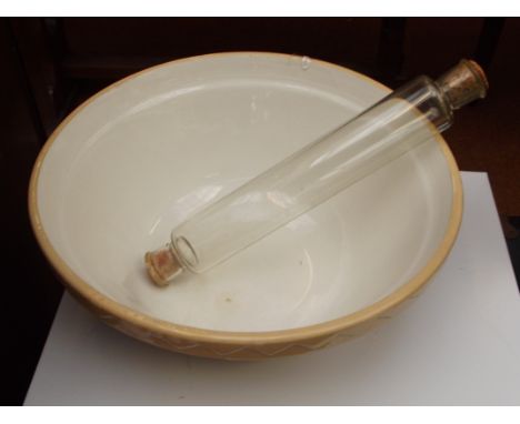 Glass rolling pin and mixing bowl