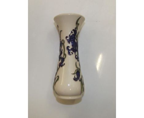 Moorcroft bud vase in the Bluebell Harmony pattern