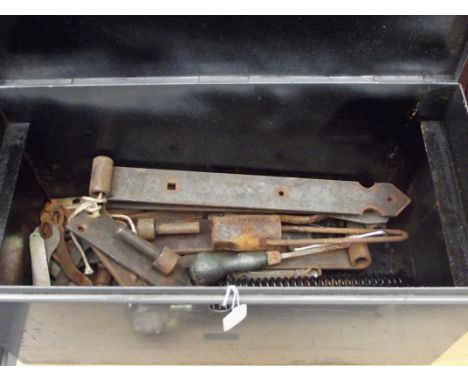 Tin toolbox and vintage tools