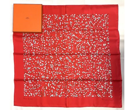 Hermes silk scarf, 'Red Berries', designed by Leigh P Cooke c2007, hand rolled hems, 90 x 90cm, with box 
