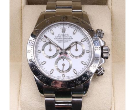 Rolex Oyster Perpetual Superlative Chronometer Cosmograph 'Daytona' stainless steel wristwatch, signed white dial with baton 