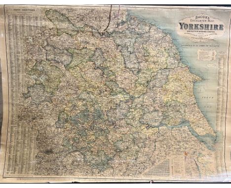 "Bacon's Excelsior map of Yorkshire and parts of the joining Counties showing Railways, Roads, Elevations and Distances also 