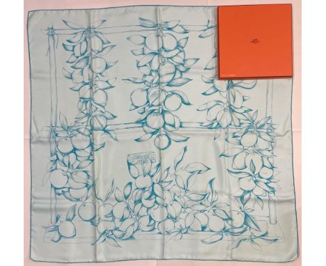 Hermes silk scarf, 'Oranges et Citrons', designed by Madame La Torre c1962, reissue c2002, trellis hung with oranges and lemo