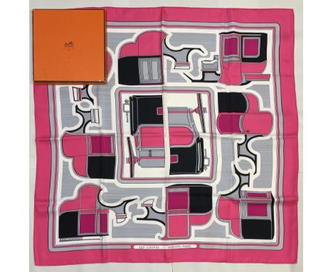 Hermes silk scarf, 'Les Coupes', designed by Francoise de La Perriere c1970s, reissue, stylised parts of late 19th century ca