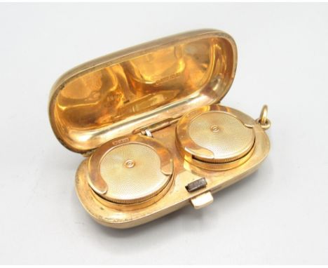 9ct yellow gold double sovereign case, with engine turned decoration stamped ALD 375, 33.2g, 5.6g 