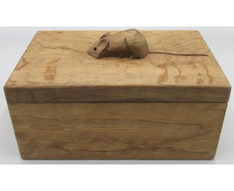 Robert Mouseman Thompson of Kilburn - an oak rectangular trinket box, the cover with signature mouse handle, L18.5 