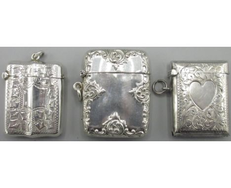 Victorian silver rectangular vesta case, scroll and leaf border with gilt interior, Henry Mathews Birmingham 1898, an Edward 